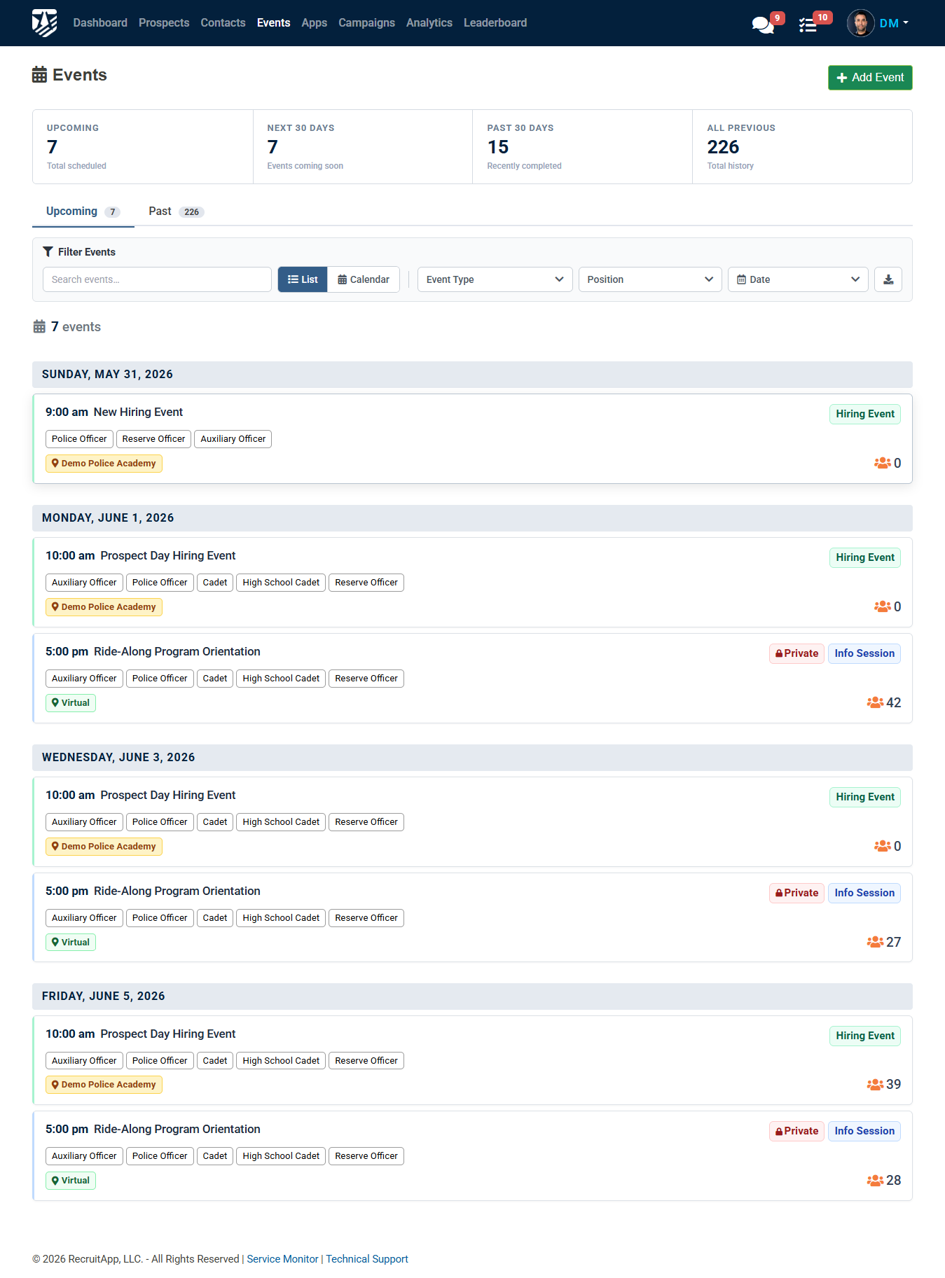 Event list