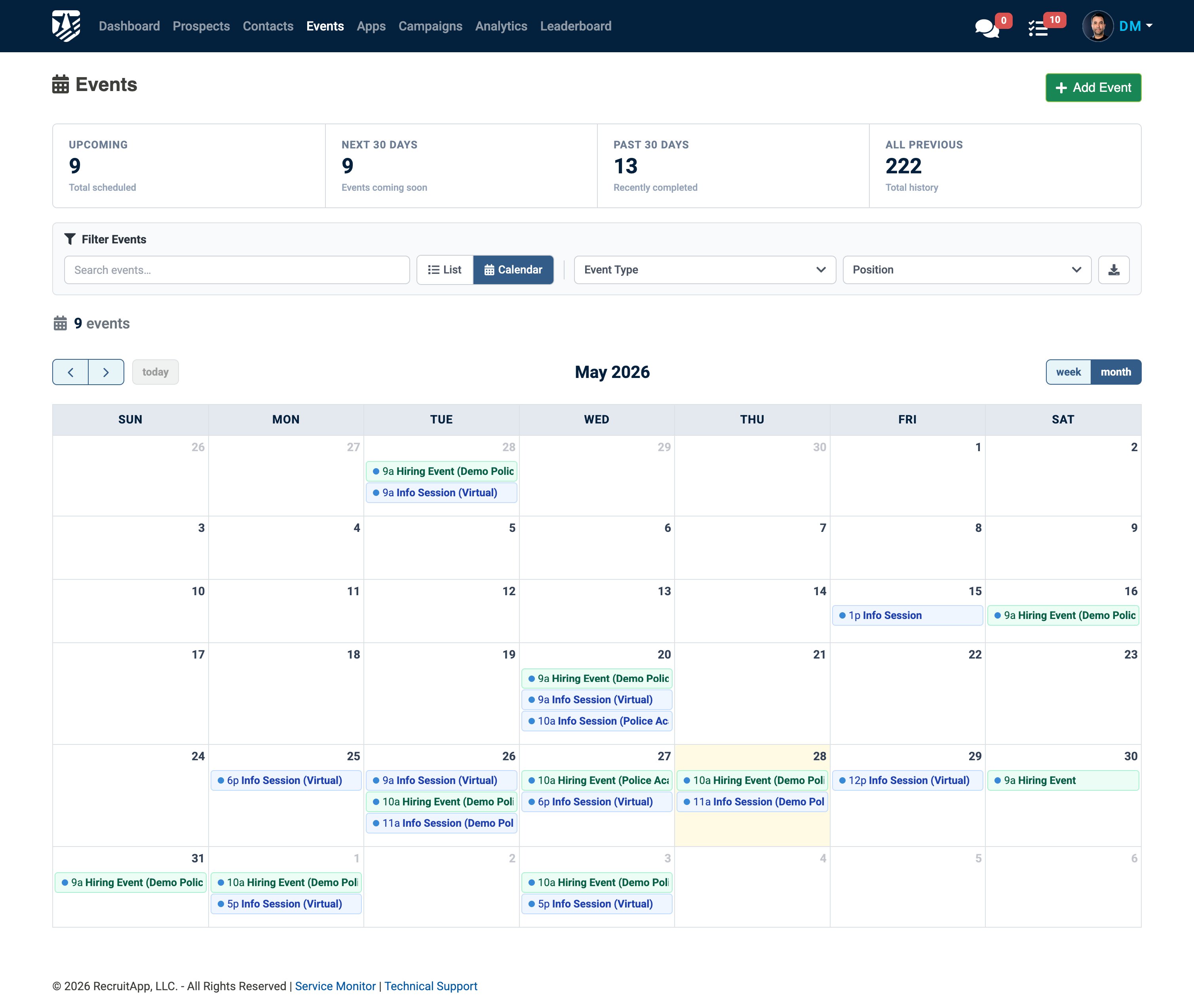 Events calendar